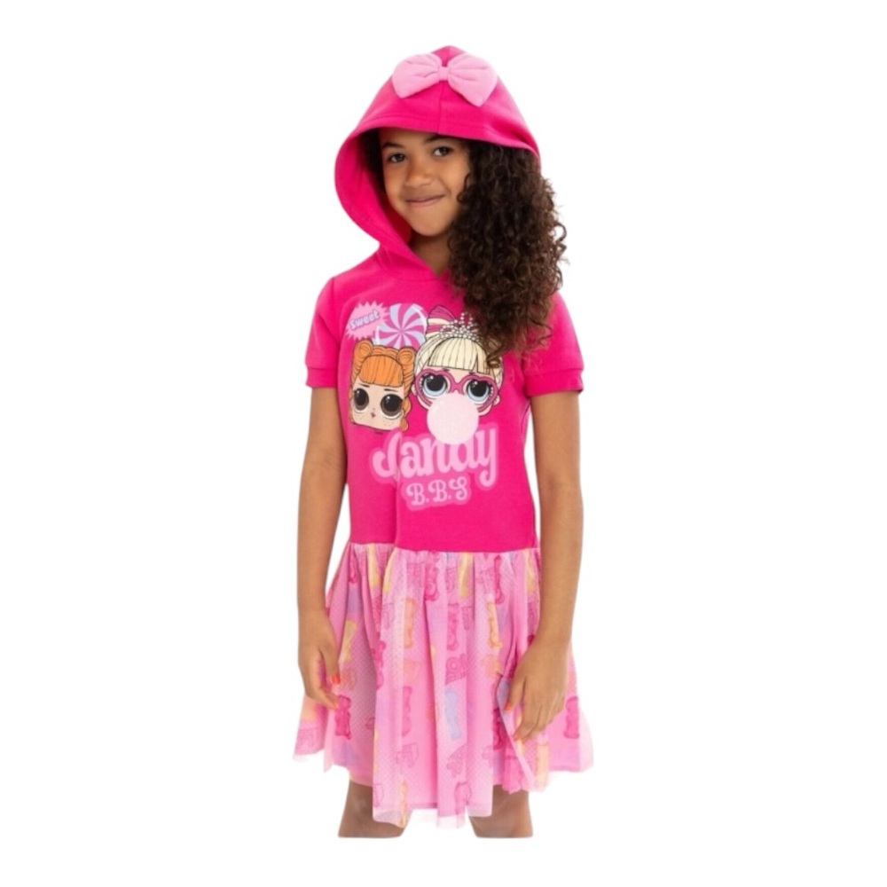 L.O.L. Surprise! Girls Hooded Dress with Tulle Skirt, Size Large 10/12